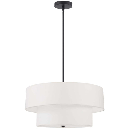 Dainolite Everly 4 Light 2 Tier Pendant Matte Black Finish White Shade Lamp|Luminaire suspendu Everly de Dainolite avec abat-jour blanc, 2 niveaux, fini noir mat et 4 ampoules