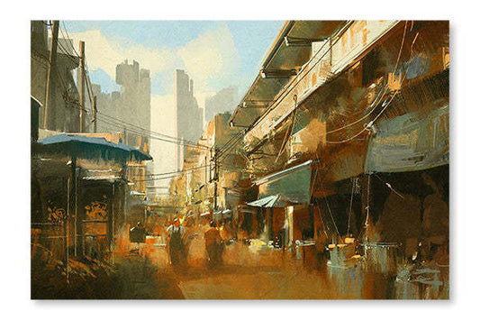 Tableau mural et panneau en tissu Colorful Street Market 16x24 | Colorful Street Market 16 po x 24 po : Cadre d'art mural et panneau de tissu | D44GOAIJ
