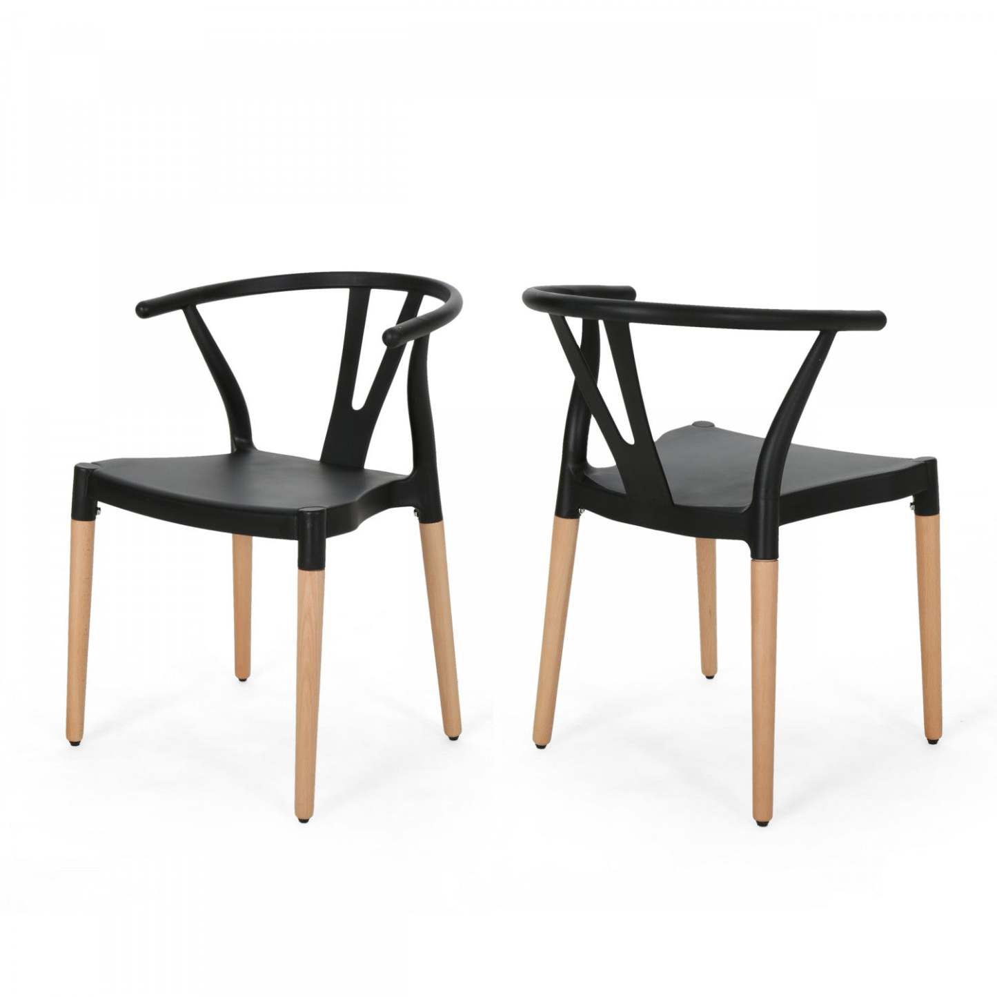 Lot De 2 Chaises De Salle À Manger Chasel Avec Assise En Polypropylène Et Pieds En Bois Massif - Noir