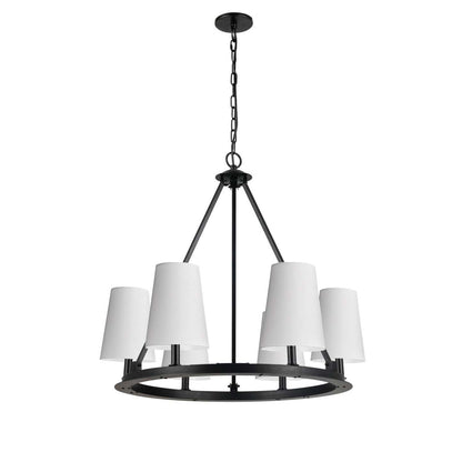 Dainolite Colby 6 Light Chandelier Matte Black 6 White Shades Lamp|Lustre Colby de Dainolite avec 6 abat-jour blancs, fini noir mat et 6 ampoules