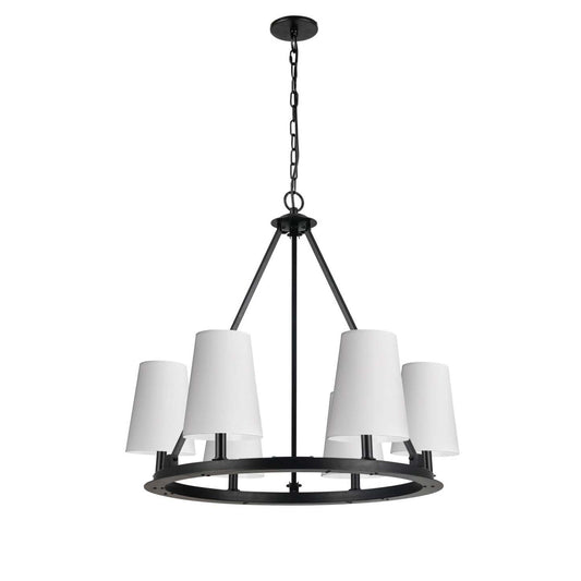 Dainolite Colby 6 Light Chandelier Matte Black 6 White Shades Lamp|Lustre Colby de Dainolite avec 6 abat-jour blancs, fini noir mat et 6 ampoules