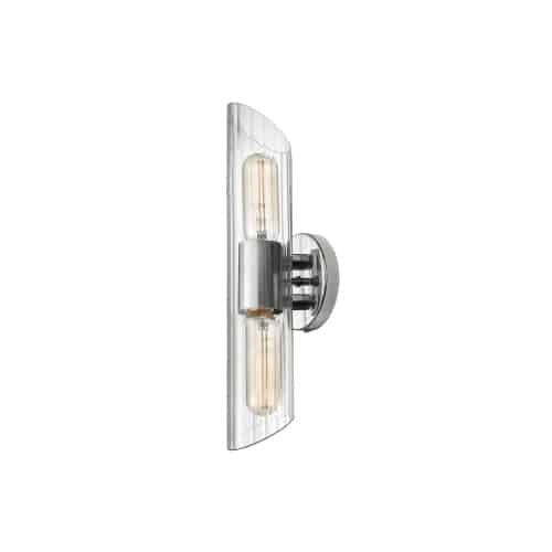 Dainolite Samantha 2 Light Vanity Light Short Polished Chrome Clear Fluted Glass Lamp|Petite lumière de coiffeuse Samantha de Dainolite en verre cannelé transparent, avec fini chromé poli et 2 ampoules