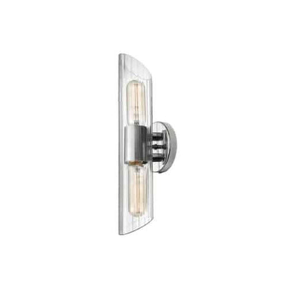 Dainolite Samantha 2 Light Vanity Light Short Polished Chrome Clear Fluted Glass Lamp|Petite lumière de coiffeuse Samantha de Dainolite en verre cannelé transparent, avec fini chromé poli et 2 ampoules