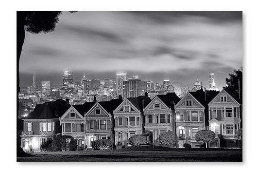 Cadre mural et panneau de tissu représentant la silhouette de San Francisco vue d'Alamo Square (28 x 42 po) | D44GC76G