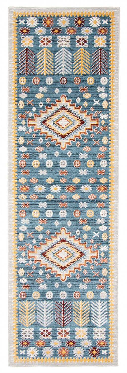 Tapis bleu gypsy lavable en machine - 2'6 x 8'0|Carpette Gypsy bleue lavable à la machine - 2 pi 6 po x 8 pi 0 po|D86FNWUF