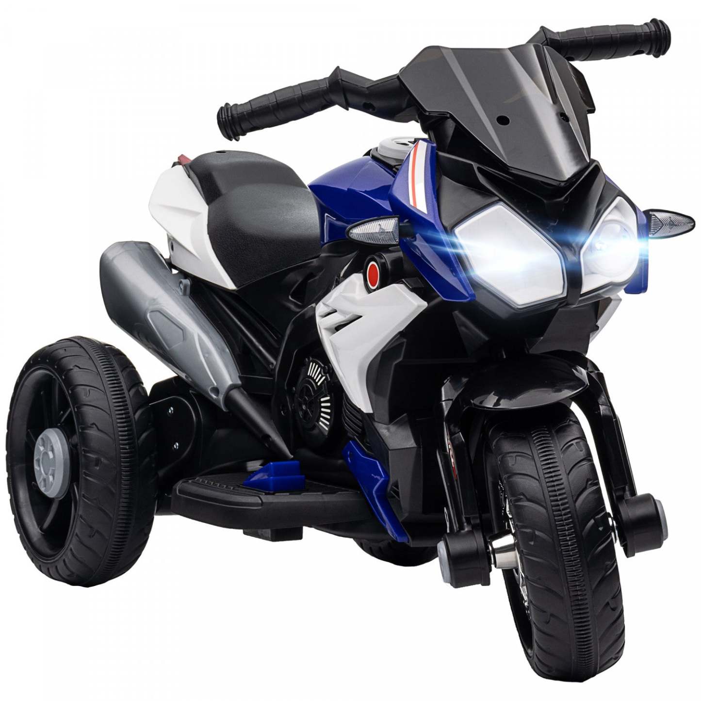 Qaba Kids Motorcycle, moto électrique alimentée par batterie 6v avec musique, klaxon, phares, vélo électrique à 3 roues pour enfants, cadeau pour garçons et filles, bleu