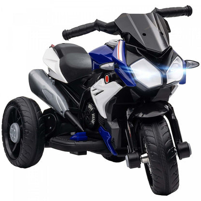 Qaba Kids Motorcycle, moto électrique alimentée par batterie 6v avec musique, klaxon, phares, vélo électrique à 3 roues pour enfants, cadeau pour garçons et filles, bleu