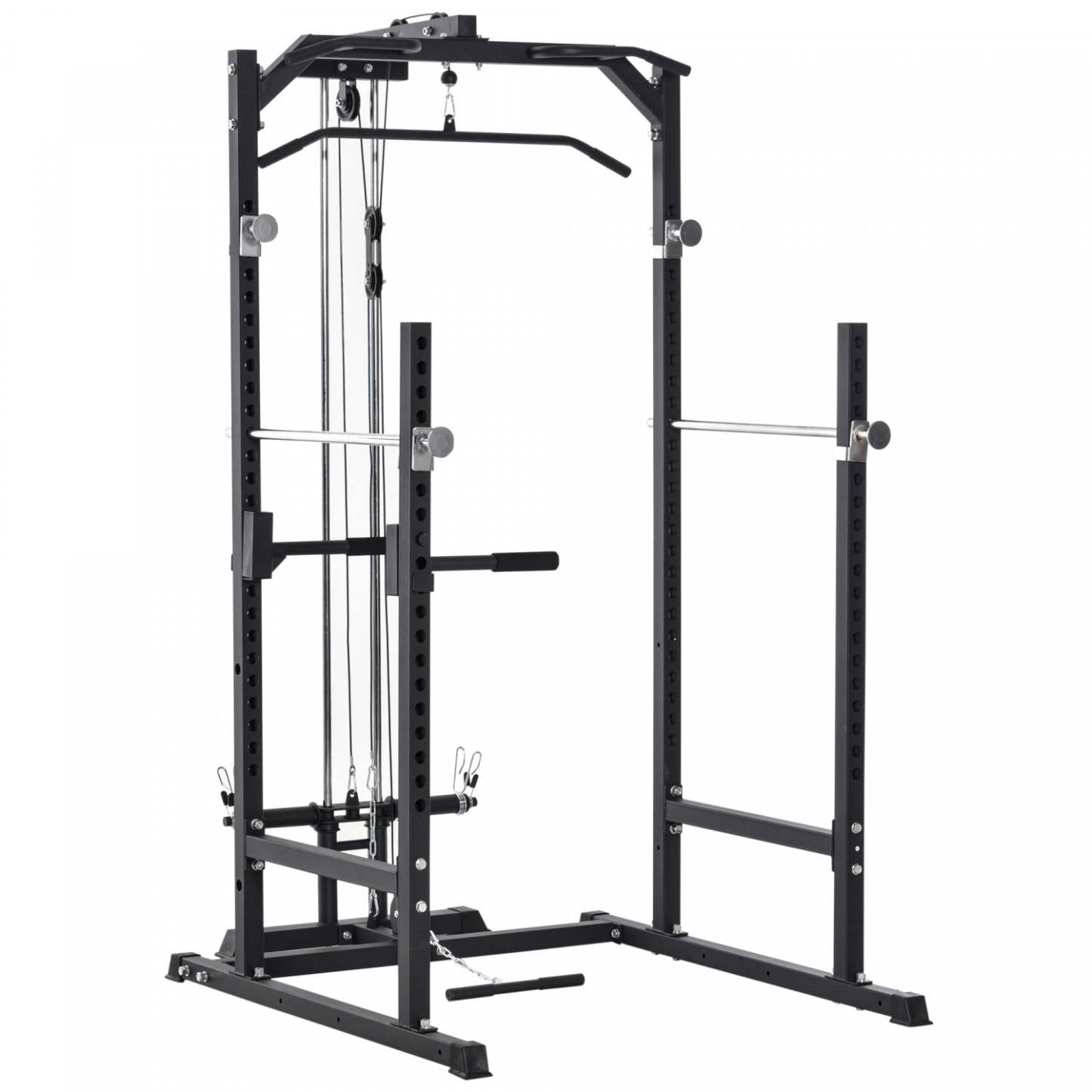 Soozier Power Cage, Power Rack avec attache de tirage vertical, barre de traction, T Bar Row Landmine et dips | Soozier 800lbs Entraînement d'exercice de cage de rack de tour d'alimentation multifonction robuste