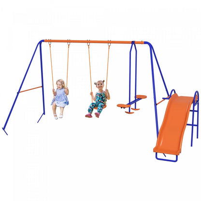 Balançoire en métal Outsunny 4 en 1 avec double balancoire, planeur, toboggan, échelle, balançoire pour enfants P