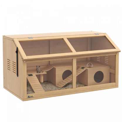 Pawhut Cage En Bois Pour Hamster, 33,5l, Cage Pour Petits Animaux Pour Hamster Nain Syrien, Gerbill