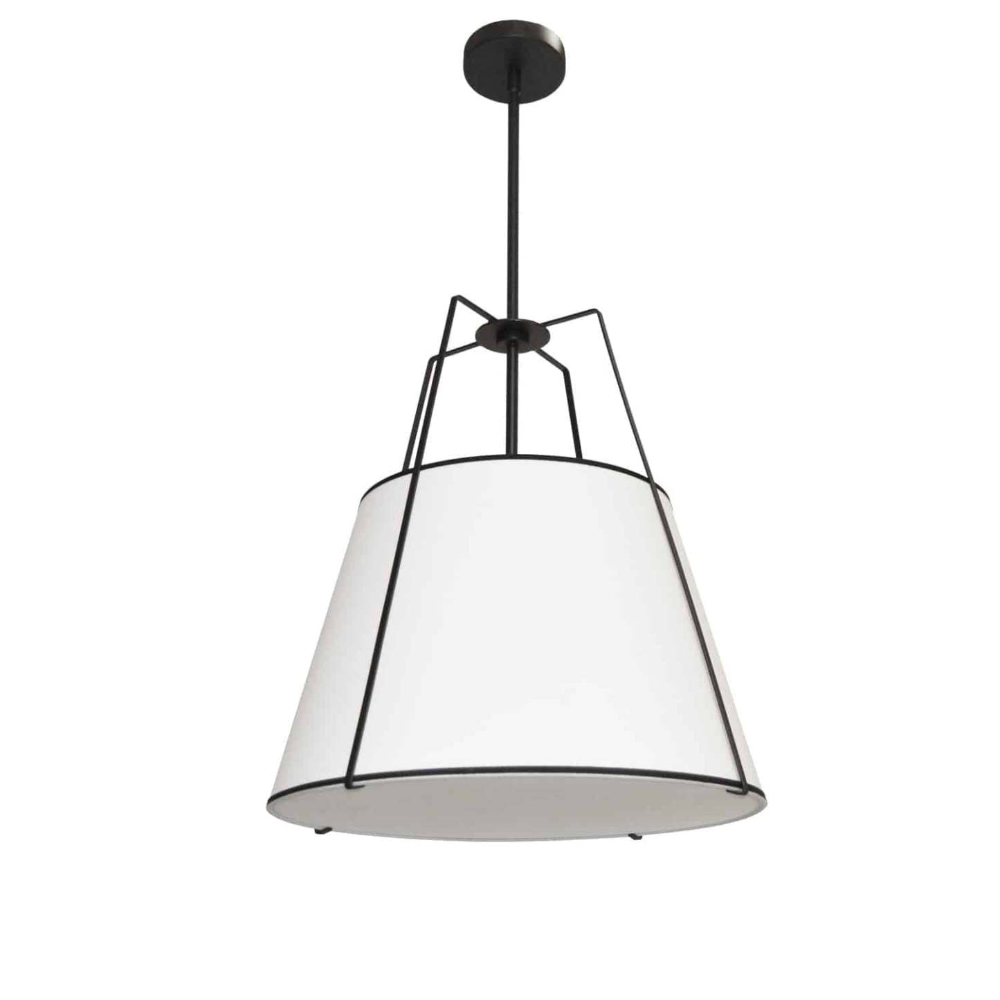 Dainolite Trapezoid 1 Light Pendant Black/White Shade White Fabric Diffuser Lamp|Luminaire suspendu Trapezoid de Dainolite avec abat-jour noir et blanc qui diffuse la lumière, tissu blanc et 1 ampoule