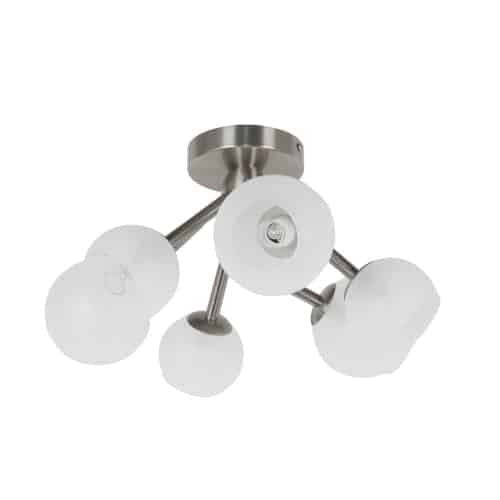 Dainolite Tanglewood 6 Light Semi-flush Satin Chrome Finish Lampe en verre givré|Plafonnier semi-affleuré Tanglewood de Dainolite en verre givré, avec fini chromé satiné et 6 ampoules