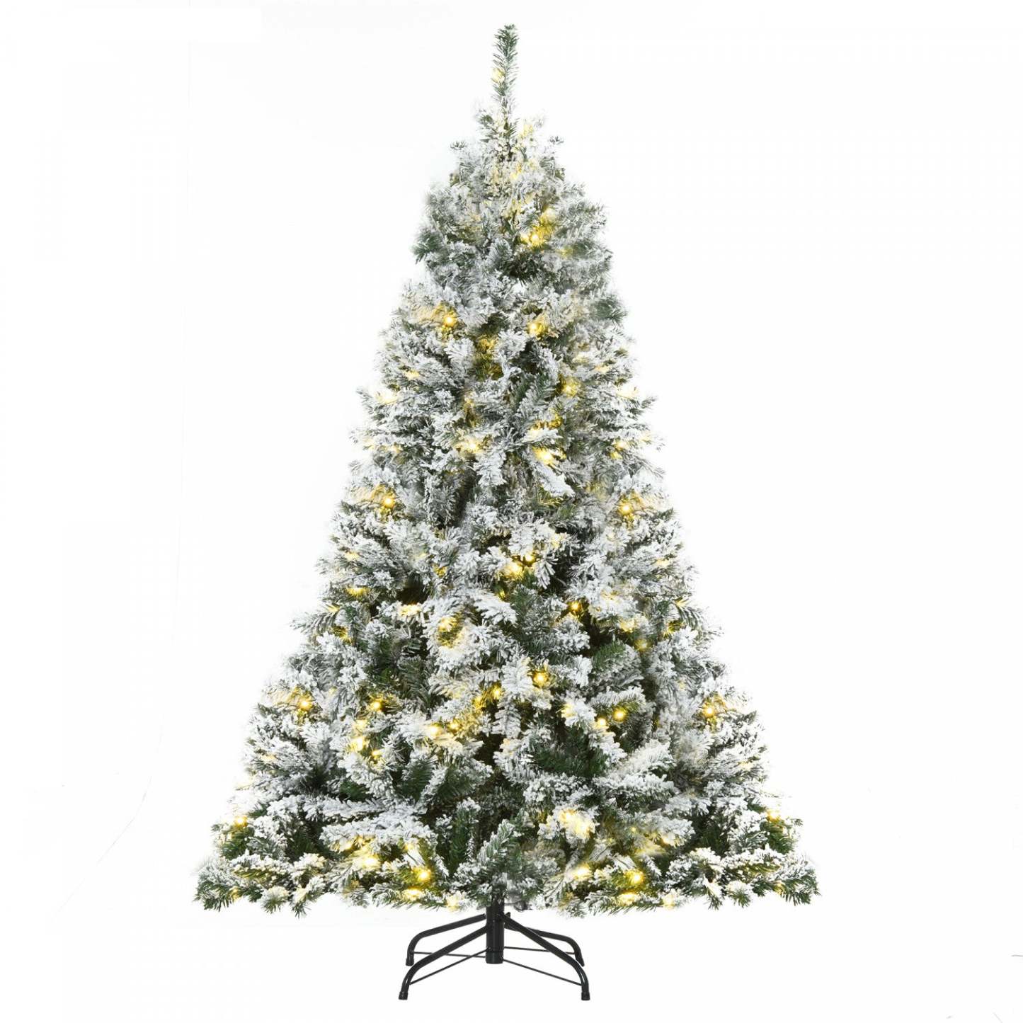 Homcom Arbre De Noël Artificiel Floqué De Neige De 1.8 M Avec 928 Branches Et 250 Lumières LED Blanc Chaud