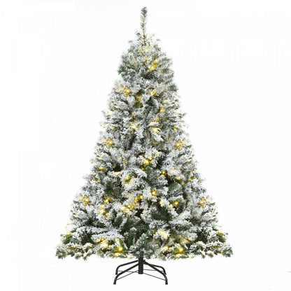 Homcom Arbre De Noël Artificiel Floqué De Neige De 1.8 M Avec 928 Branches Et 250 Lumières LED Blanc Chaud
