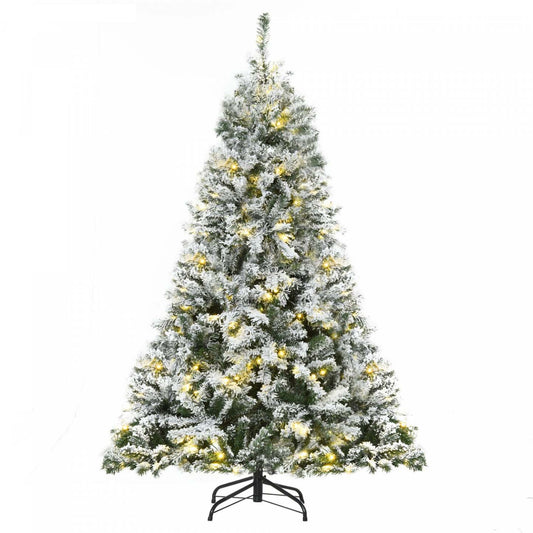 Homcom Arbre De Noël Artificiel Floqué De Neige De 1.8 M Avec 928 Branches Et 250 Lumières LED Blanc Chaud