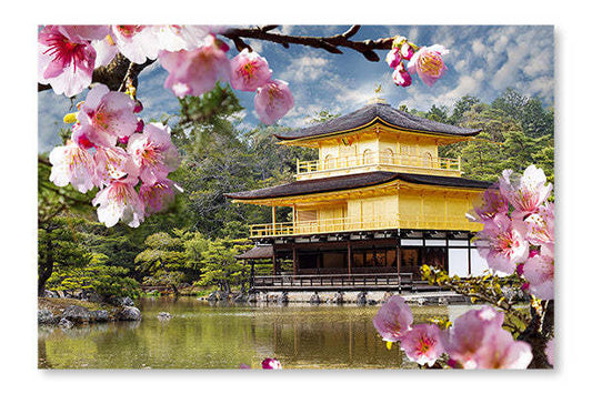 Cadre mural et panneau en tissu « Gold Temple Japan 24x36 » | Gold Temple Japan 24 po x 36 po : Cadre d'art mural et panneau de tissu | D44GM2F3