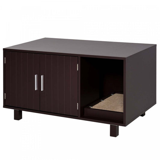 Pawhut Toilettes Pour Chat En Bois Boîte À Litière Pour Animal Domestique Enclos Chaton Maison Table De Nuit Avec Griffoir