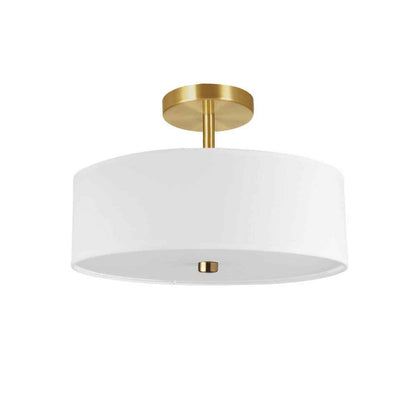 Dainolite Everly 3 Light Semi-flush Mount Aged Brass White Shade Lamp|Plafonnier semi-affleuré Everly de Dainolite avec abat-jour blanc, fini laiton vieilli et 3 ampoules
