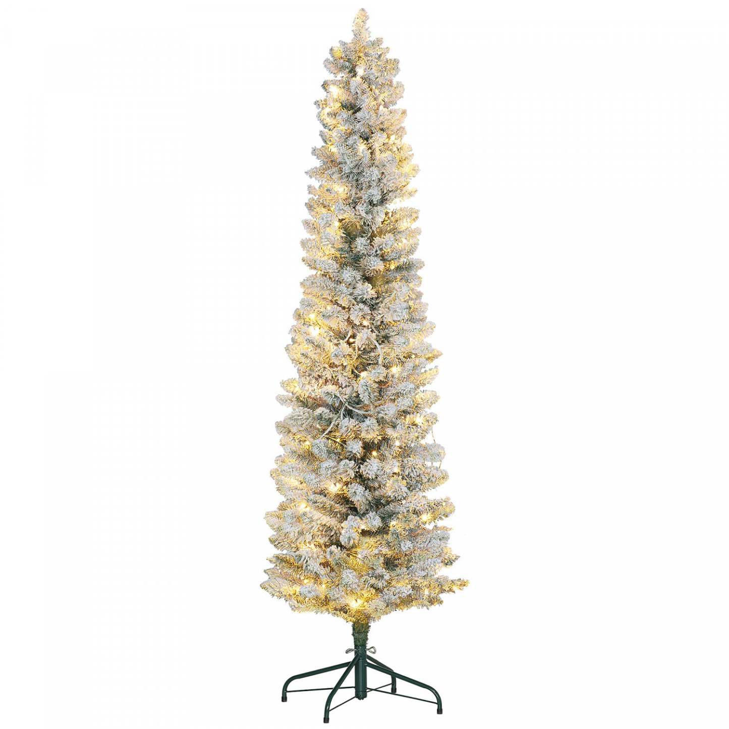 Homcom 6 Foot Snow Flocked Artificial Pencil Christmas Tree With Lights|Homcom Arbre De Noël Artificiel Floconné Enneigé De 6 Pieds Avec Lumières
