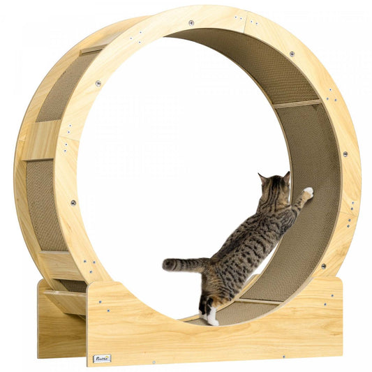 Pawhut 36 Inch Cat Wheel Exerciser Pour Chats d'Intérieur, Tapis de Course pour Chatons avec Piste Tapis et Frein, Jouet de Course pour Chat pour Fitness &amp; Santé, Chêne