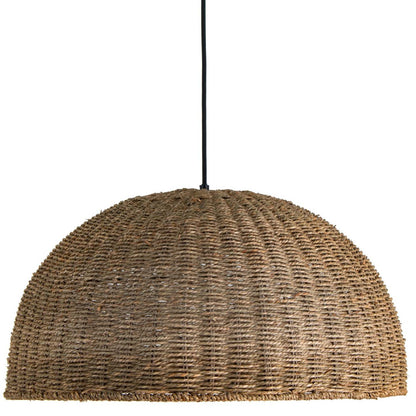 Dainolite Pourel 3 Light Pendant Large Matte Black Finish Natural Shade Lamp|Grand luminaire suspendu Pourel de Dainolite avec abat-jour naturel, fini noir mat et 3 ampoules