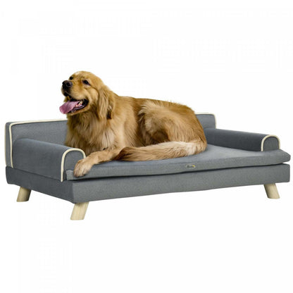 Sofa pour chien Pawhut, canapé pour chat de 39 pouces avec coussin amovible, housse lavable, pieds en bois, sofa pour chat surélevé pour chiens de taille moyenne et grande, gris foncé