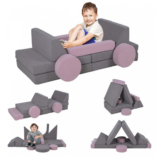 Qaba Canape De Jeu Modulaire Pour Enfants 12 Pieces Pour Salle De Jeux, Chambre A Coucher, Canape Convertible En Mousse