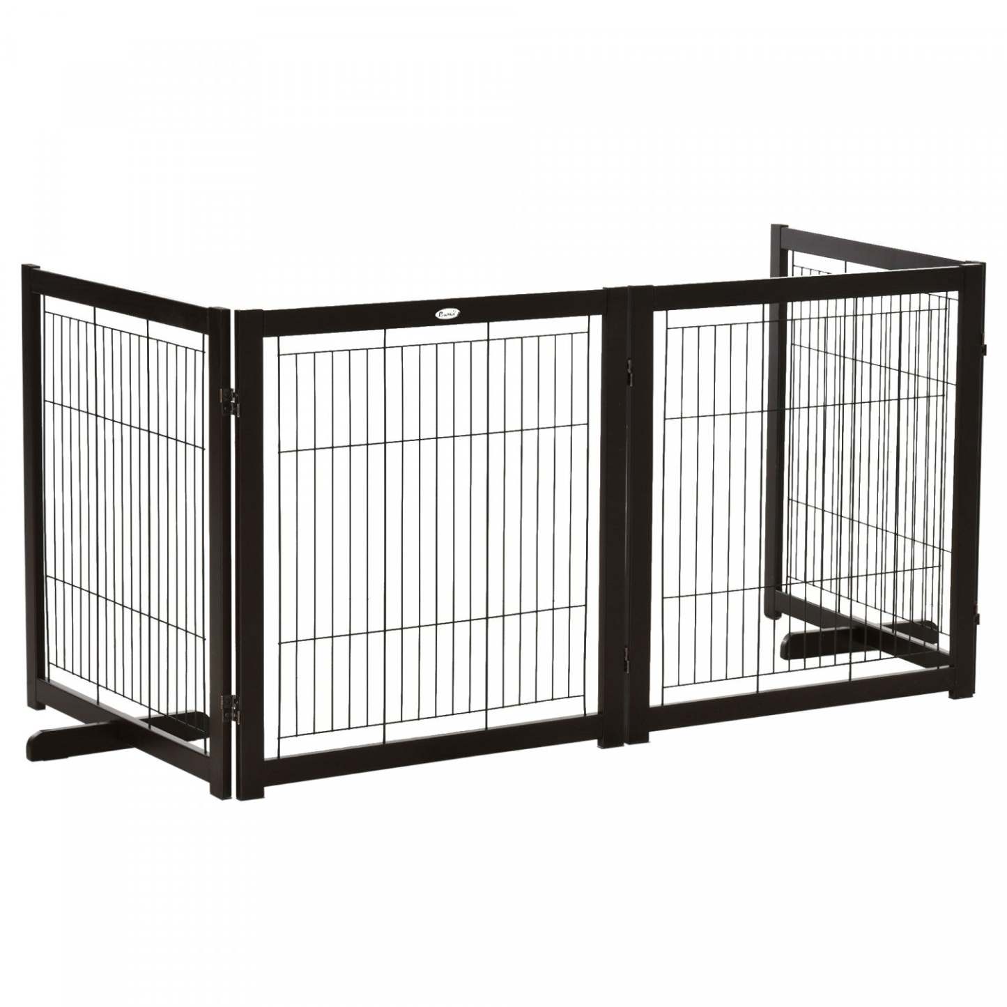 Pawhut Wooden Dog Gate Foldable Pet Fence For Small & Medium Dogs 4 Panel With Support Feet Freestan|Pawhut Barrière de sécurité pour animaux barrière modulable pliable 4 panneaux en bois de pin massif