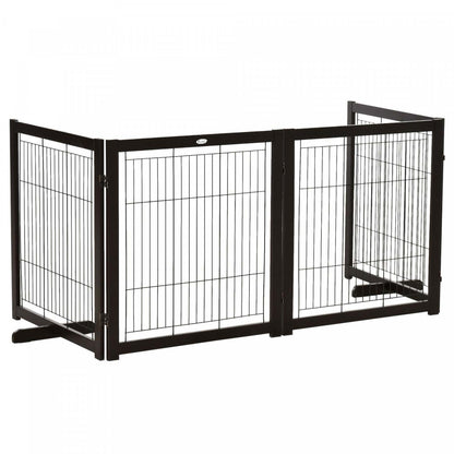 Pawhut Wooden Dog Gate Foldable Pet Fence For Small & Medium Dogs 4 Panel With Support Feet Freestan|Pawhut Barrière de sécurité pour animaux barrière modulable pliable 4 panneaux en bois de pin massif