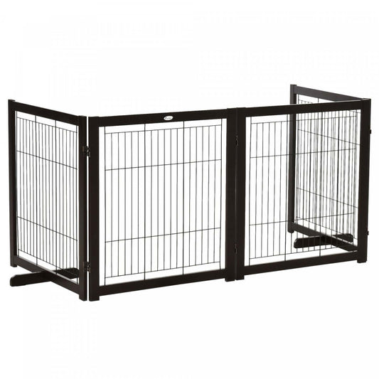 Pawhut Wooden Dog Gate Foldable Pet Fence For Small & Medium Dogs 4 Panel With Support Feet Freestan|Pawhut Barrière de sécurité pour animaux barrière modulable pliable 4 panneaux en bois de pin massif