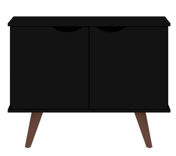 Manhattan Comfort Armoire d'appoint à 2 étagères Hampton avec pieds en bois massif - Noir|Armoire décorative Hampton de Manhattan Comfort avec 2 tablettes et pattes en bois massif - noire