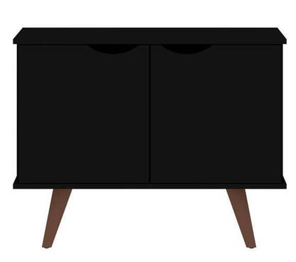 Manhattan Comfort Armoire d'appoint à 2 étagères Hampton avec pieds en bois massif - Noir|Armoire décorative Hampton de Manhattan Comfort avec 2 tablettes et pattes en bois massif - noire