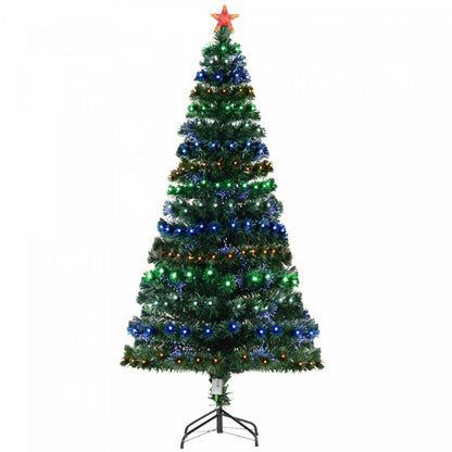 Homcom Arbre De Noël Artificiel En Fibre Optique Pré-illuminé De 6 Pieds Avec 230 Lumières LED Et Branches