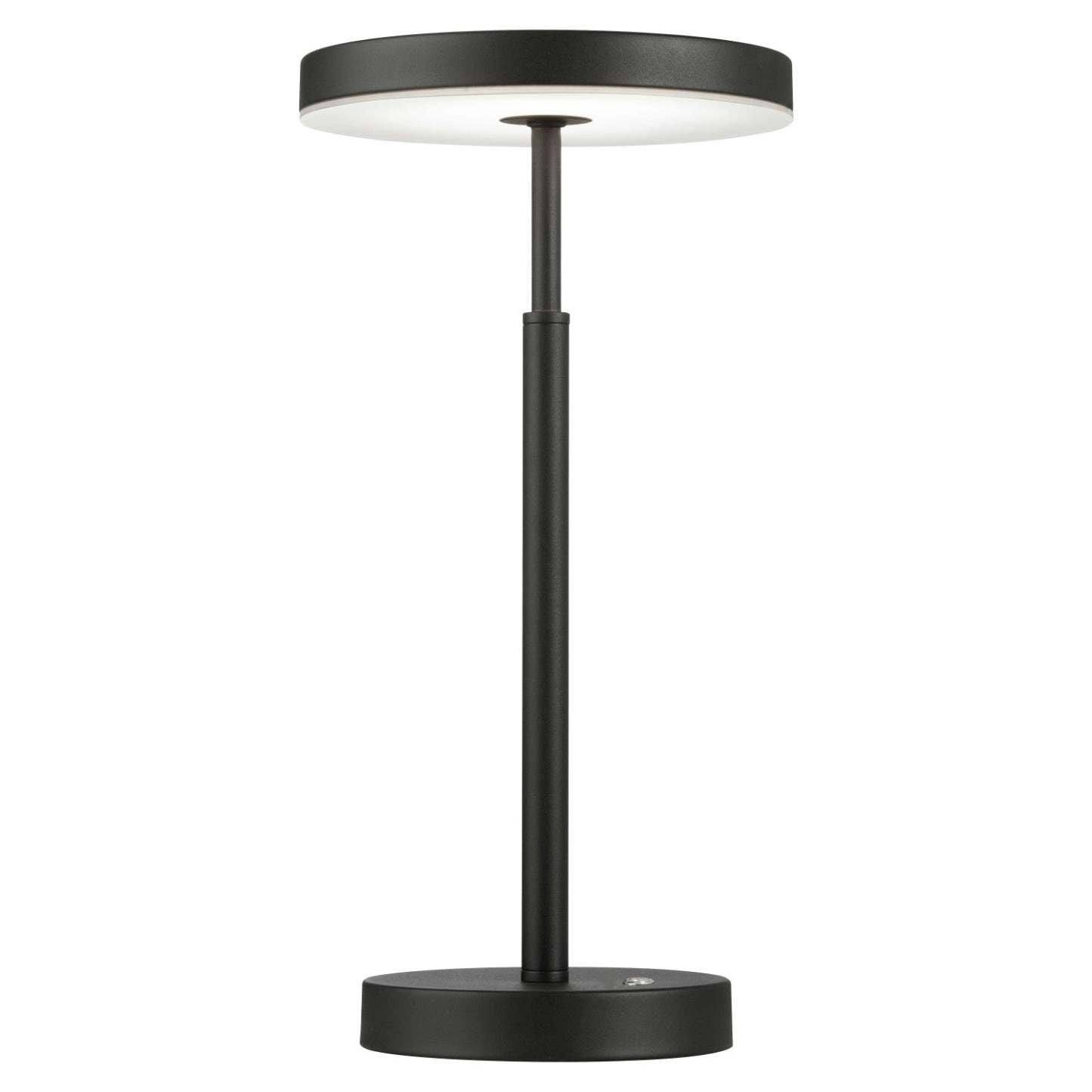 Lampe de table Francine de Dainolite en acrylique blanc qui diffuse la lumière, avec fini noir sablé et ampoule de 10 W