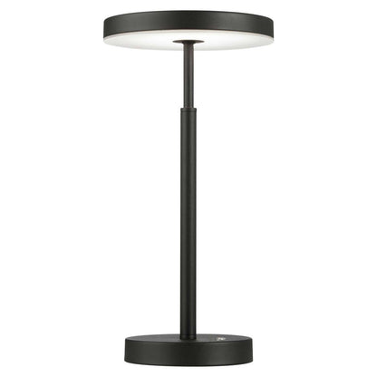 Lampe de table Francine de Dainolite en acrylique blanc qui diffuse la lumière, avec fini noir sablé et ampoule de 10 W