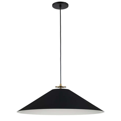 Dainolite Prudence 1 Light Pendant Aged Brass Finish Matte Black Shade Lamp|Luminaire suspendu Prudence de Dainolite avec abat-jour noir mat, fini laiton vieilli et 1 ampoule