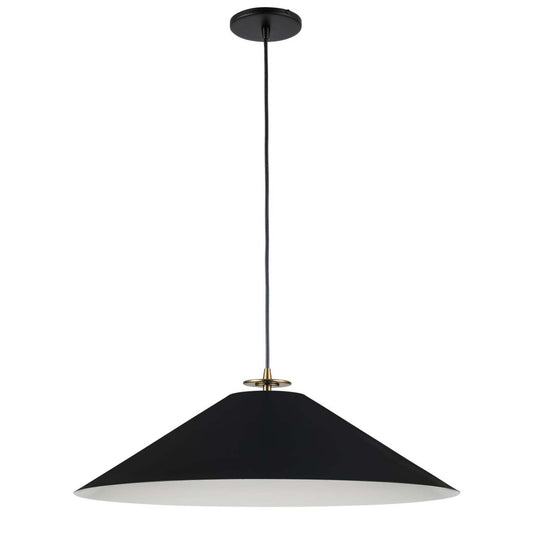Dainolite Prudence 1 Light Pendant Aged Brass Finish Matte Black Shade Lamp|Luminaire suspendu Prudence de Dainolite avec abat-jour noir mat, fini laiton vieilli et 1 ampoule