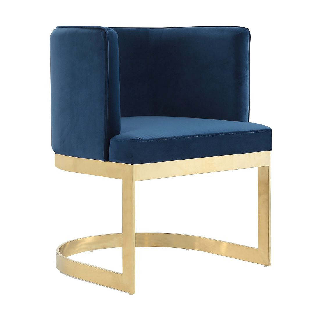 Manhattan Comfort Aura Velvet Dining Chair - Royal Blue &amp; Polished Brass|Chaise de salle à manger Aura de Manhattan Comfort en velours - bleu roi et laiton poli