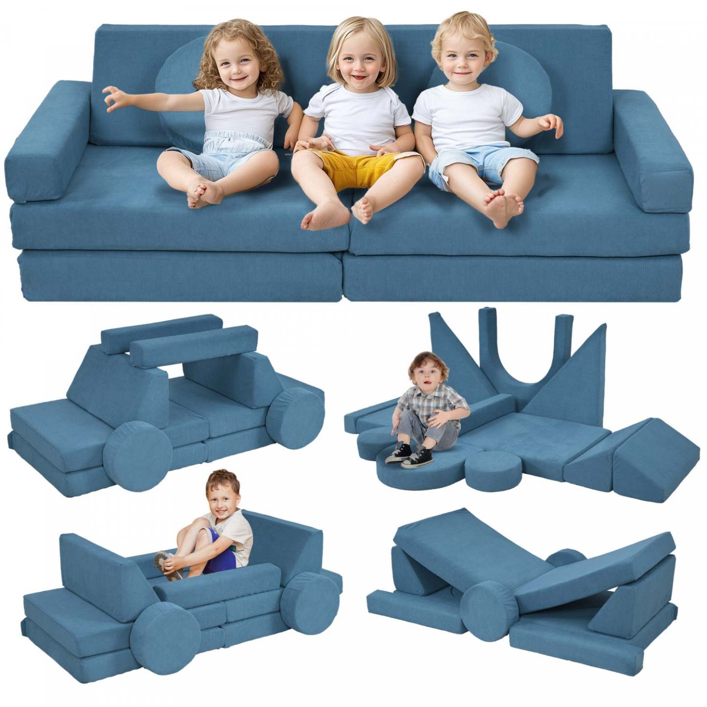 Qaba Canapé De Jeu Modulaire Pour Enfants 12 Pièces Pour Salle De Jeux, Chambre À Coucher, Canapé Convertible En Mousse