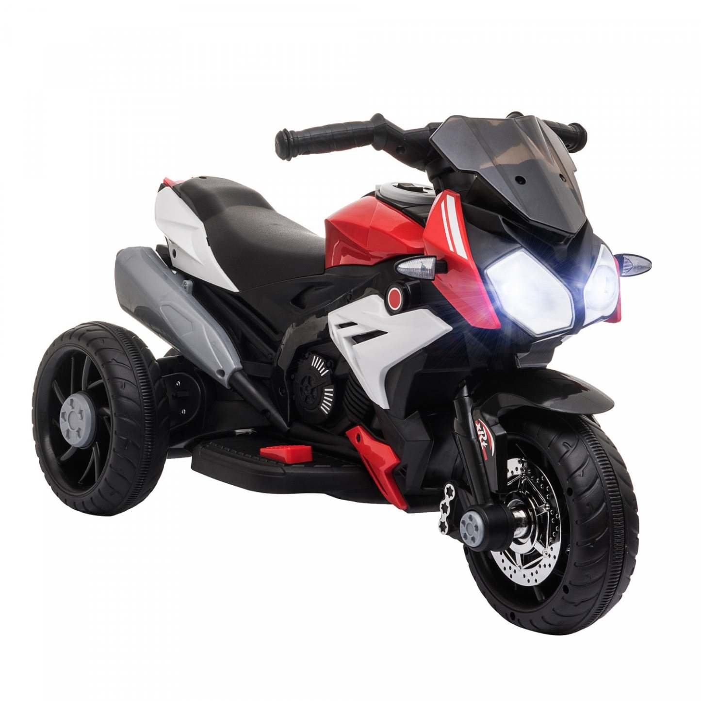 Qaba Kids Motorcycle, moto électrique alimentée par batterie 6v avec musique, klaxon, phares, vélo électrique à 3 roues pour enfants, cadeau pour garçons et filles, rouge