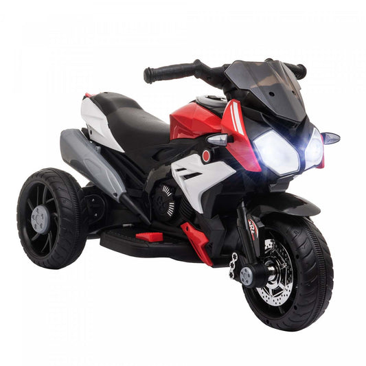 Qaba Kids Motorcycle, moto électrique alimentée par batterie 6v avec musique, klaxon, phares, vélo électrique à 3 roues pour enfants, cadeau pour garçons et filles, rouge