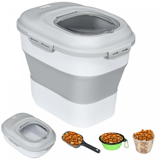 Pawhut Recipient De Stockage De Nourriture Pour Chien, Pliable De 11 À 55 Lb, Avec Couvercles Hermétiques