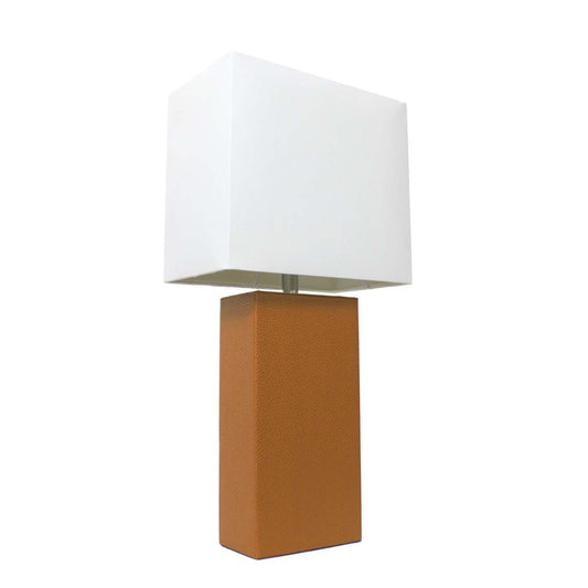 Lampe de table moderne Elegant Designs en cuir avec abat-jour en tissu blanc | D212O53M