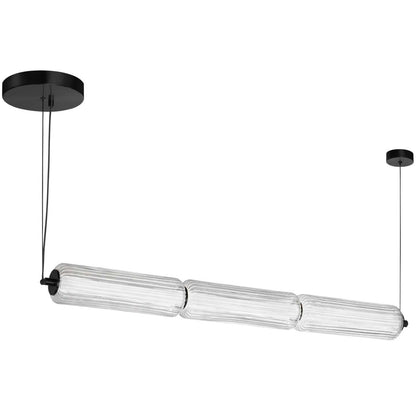 Dainolite Ramona LED Horizontal Pendant 30w Matte Black Clear Fluted Glass Lamp|Luminaire suspendu horizontal Ramona de Dainolite en verre cannelé transparent, avec fini noir mat et ampoule à DEL de 30 W