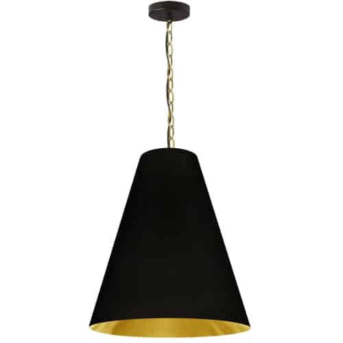 Dainolite Anaya 1 Light Pendant Medium Aged Brass Black/Gold Shade Lamp|Luminaire suspendu moyen Anaya de Dainolite avec abat-jour noir et doré, fini laiton vieilli et 1 ampoule