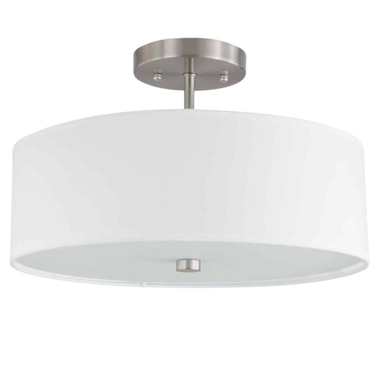 Dainolite Everly 3 Light Semi-flush Mount Satin Chrome Finish White Shade Lamp|Plafonnier semi-affleuré Everly de Dainolite avec abat-jour blanc, finition chromée satinée et 3 ampoules