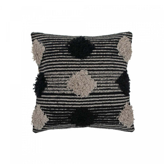 Cotton Handwoven Cushion Pompom - Set of 2 Cushions|Coussin en coton tissé à la main orné de pompons - ensemble de 2 coussins