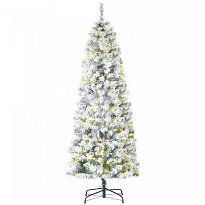 Homcom Arbre De Noël En Forme De Crayon Floqué De Neige Artificielle Pré-éclairé De 6 Pieds Avec 250 Lumières LED Blanc Chaud Et 462 Pointes De Branche