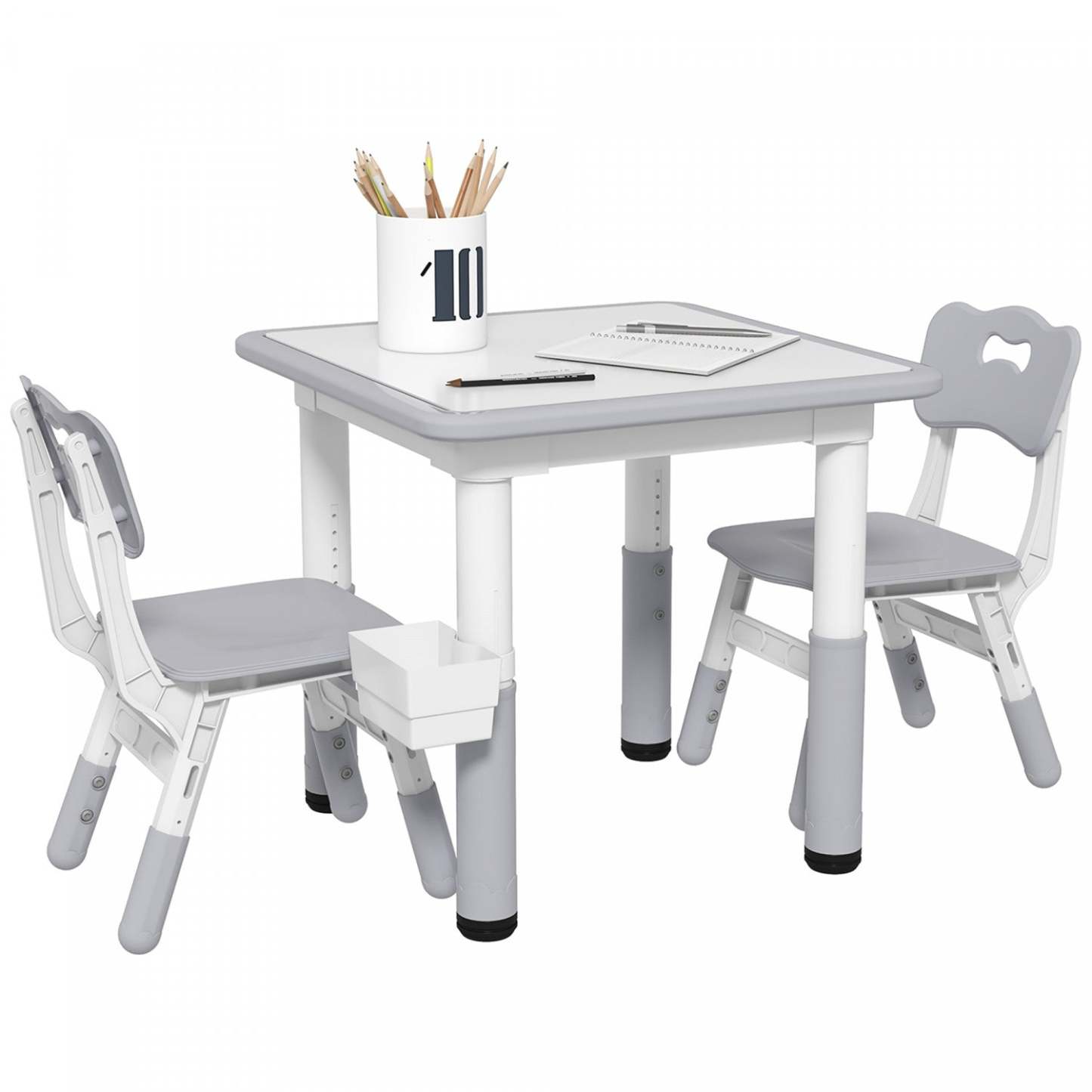 Qaba Ensemble Table Et Chaises Pour Enfants, 3 Pcs, Table Et Chaises réglables En Hauteur Avec Rangement