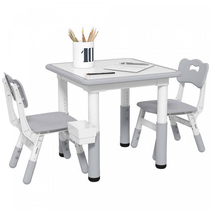 Qaba Ensemble Table Et Chaises Pour Enfants, 3 Pcs, Table Et Chaises réglables En Hauteur Avec Rangement